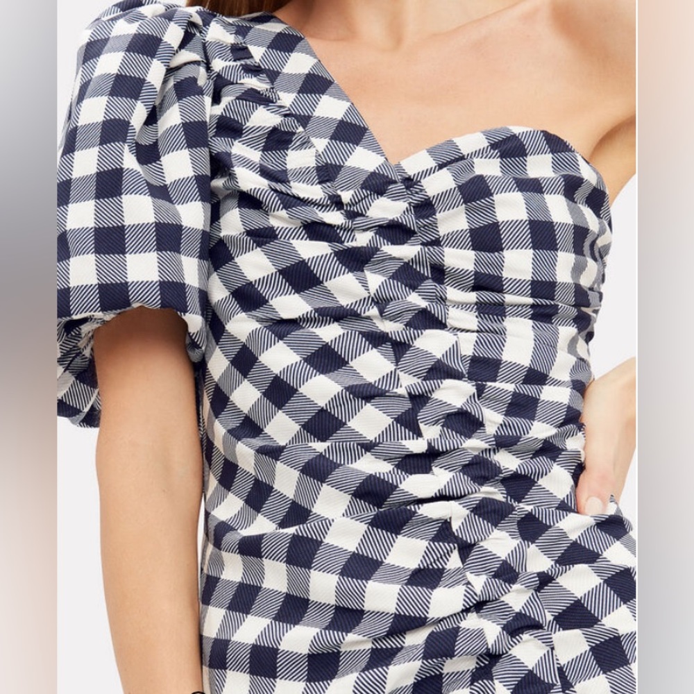 Jonathan Simkhai Lux Twill One-Shoulder Gingham Dress, Size 2 - Picture 2 of 9